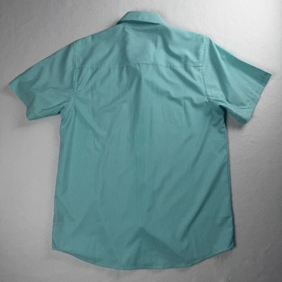 Dixxon Men's Benny Short Sleeve Button Up Shirt Microstripe Tiffany‎ Blue Medium - Picture 6 of 11
